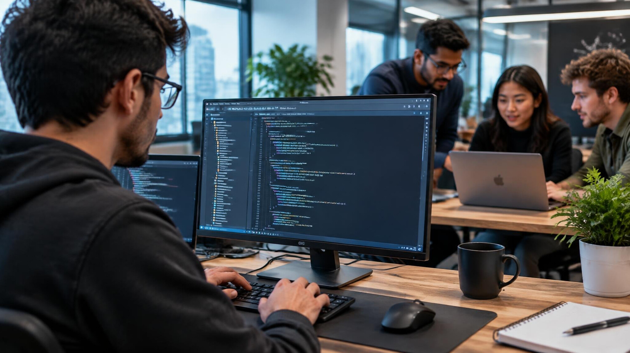 software developer at desk